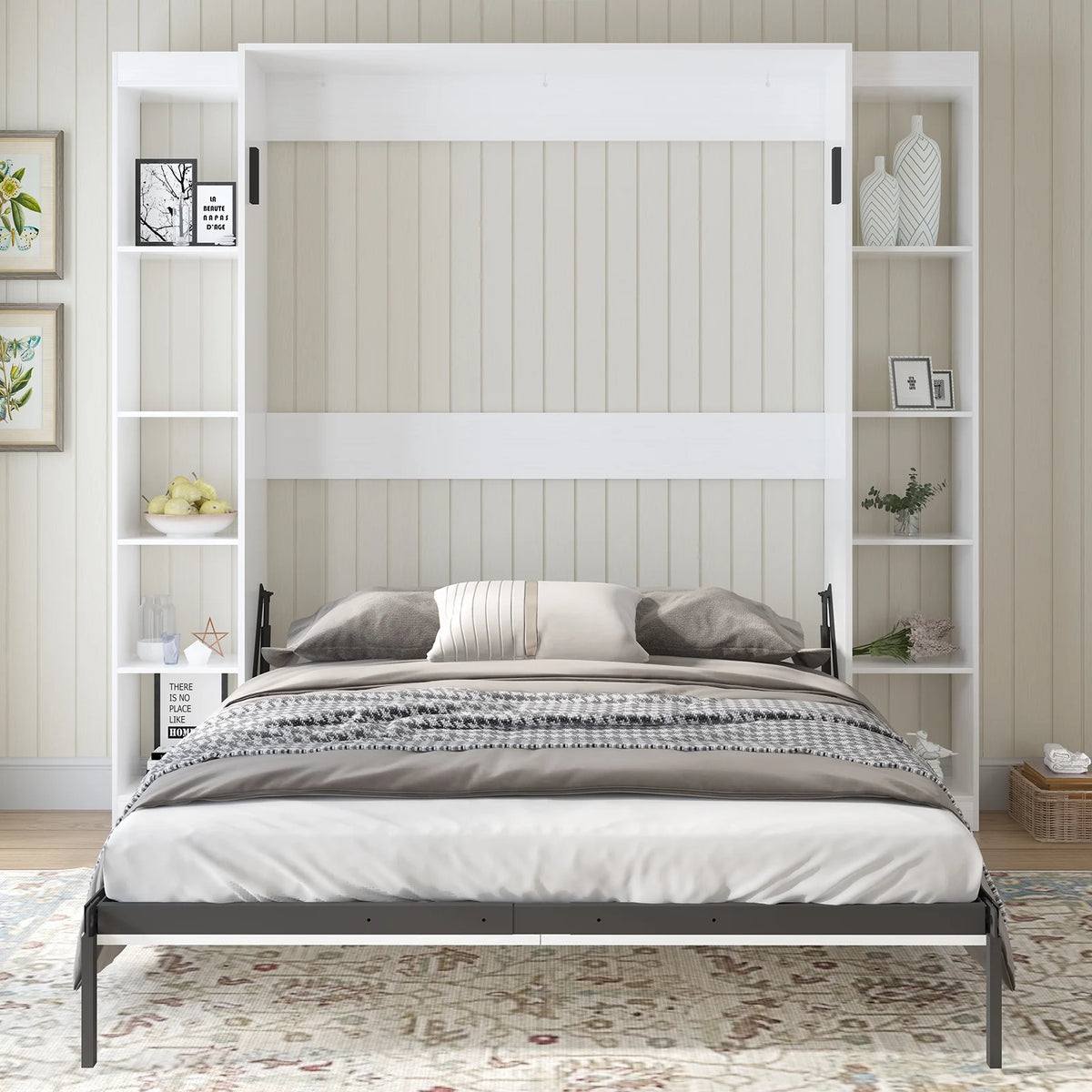 Foldable Murphy Bed with 2 Side Cabinets I52634