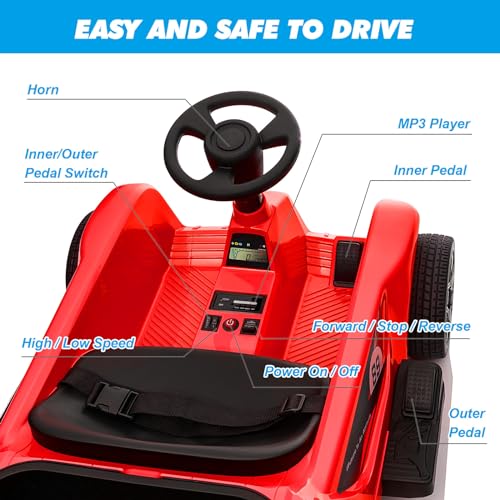 2-Seater Kids Ride On Car Go Kart with Remote Control, 3 Speeds, Red Y432