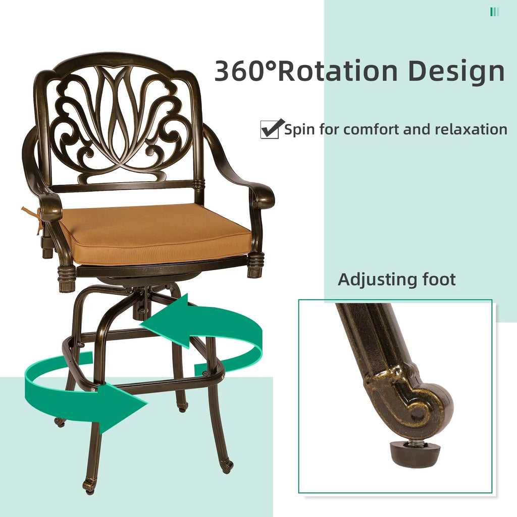 3-Piece Cast Aluminum Patio Swivel Bar Stools Set with Bar Table J8172