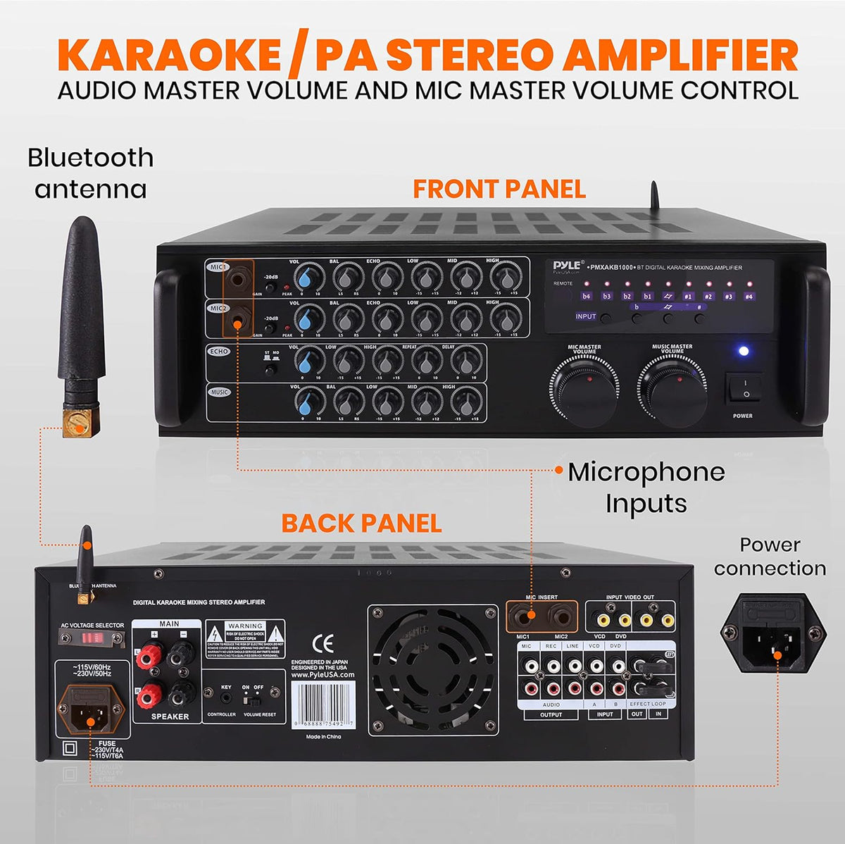 1000-Watt Portable Wireless Bluetooth Stereo Mixer Karaoke Amplifier System with Dual Mic W54474