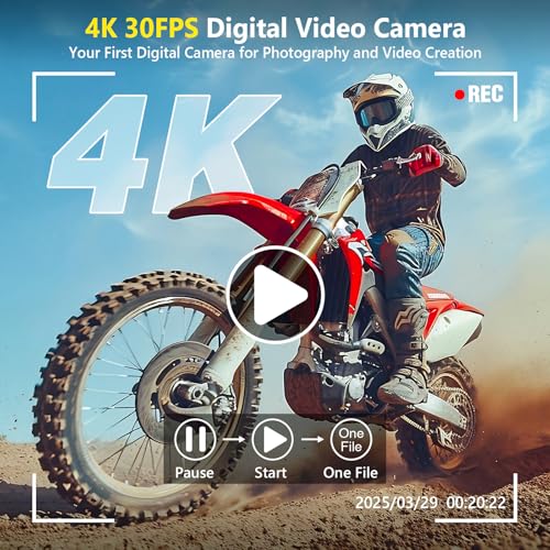 4K 64MP Compact Digital Camera with 32GB Card, 2 Batteries, Black K6762