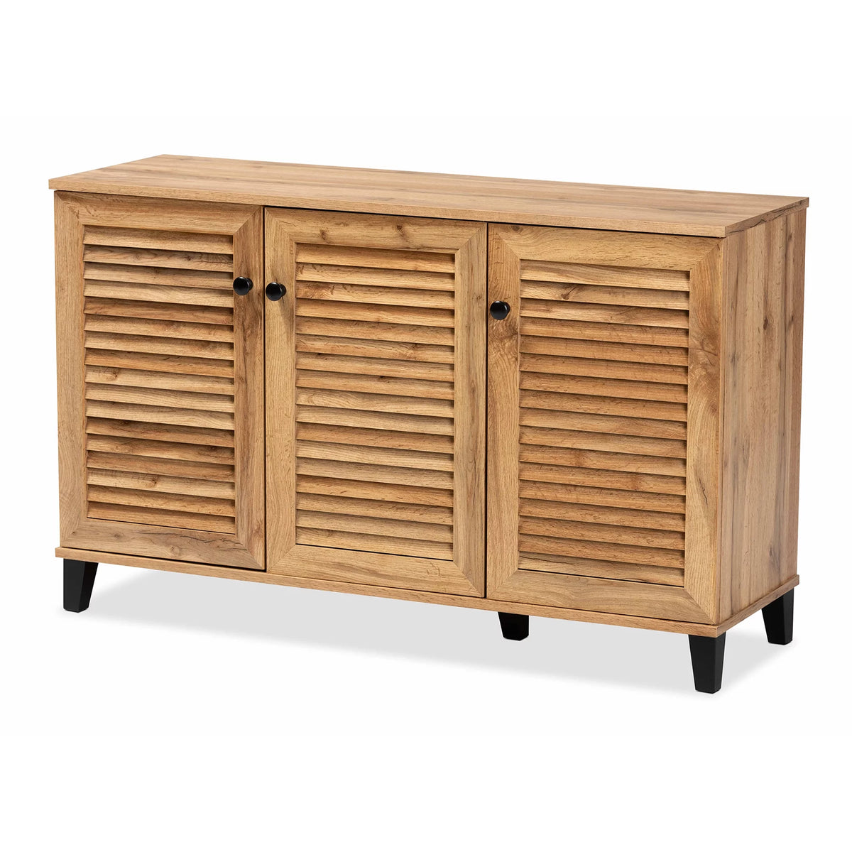 Oak Brown Wood 3-Door Shoe Storage Cabinet A156409