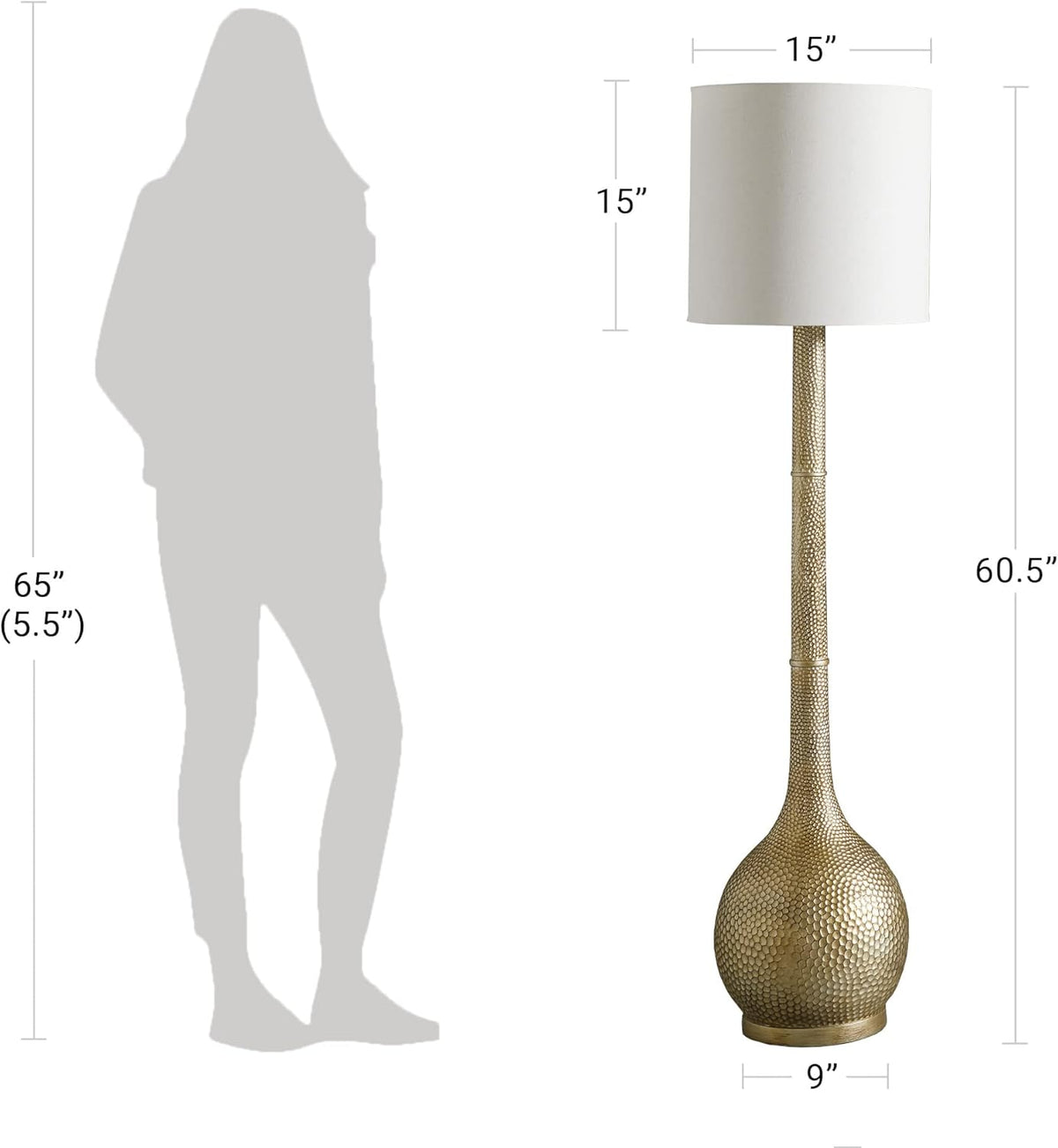Hammered Metal Floor Lamp with Linen Shade P743