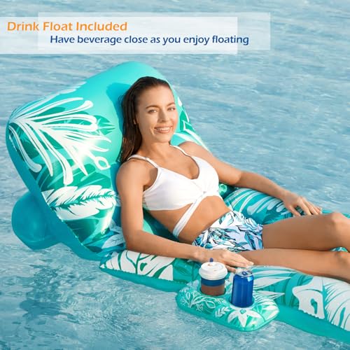 Inflatable Pool Float Lounger with Adjustable Backrest Cup Holders I414745