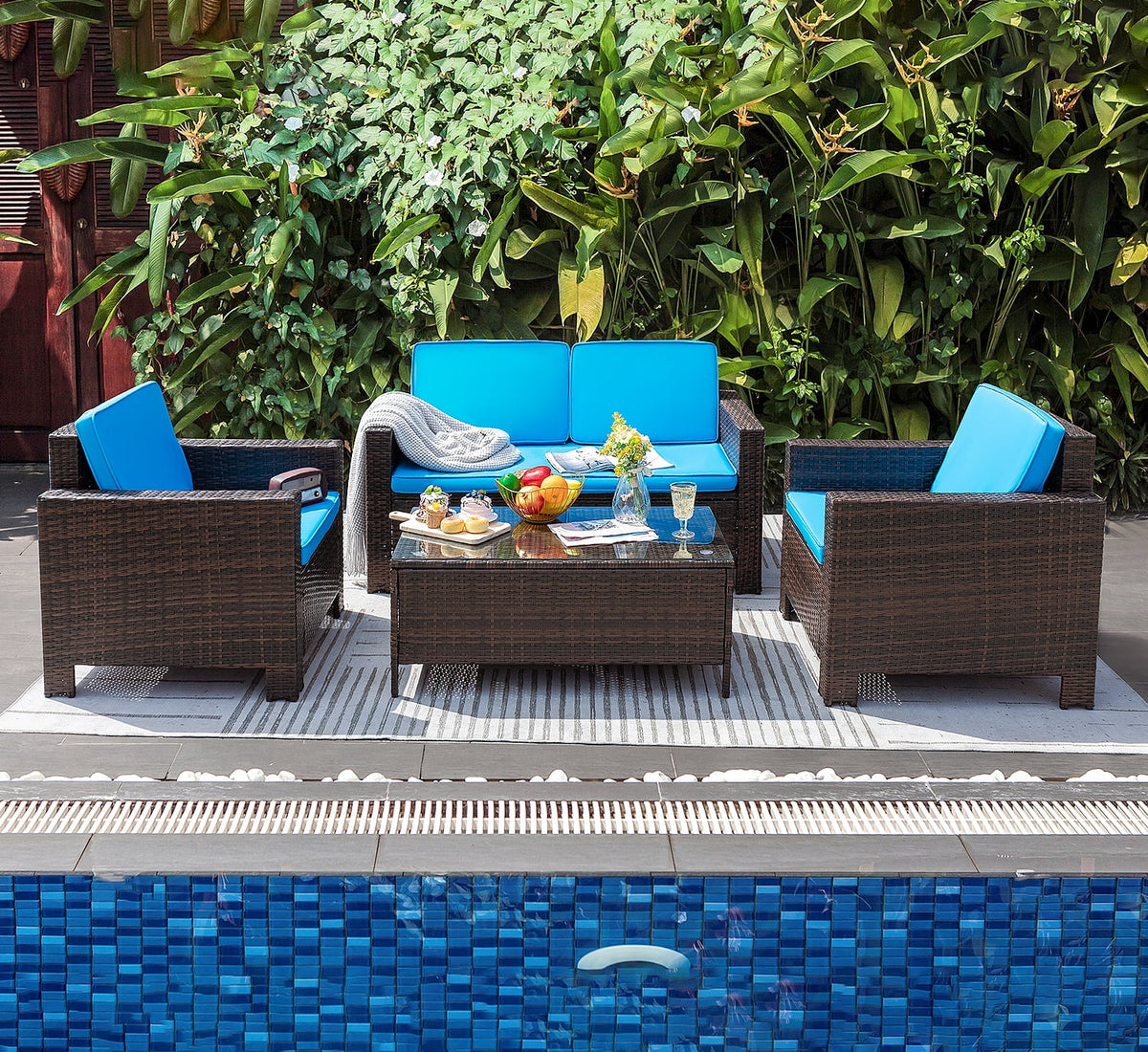4 Pieces Rattan Wicker Patio Conversation Sofa Set L66752