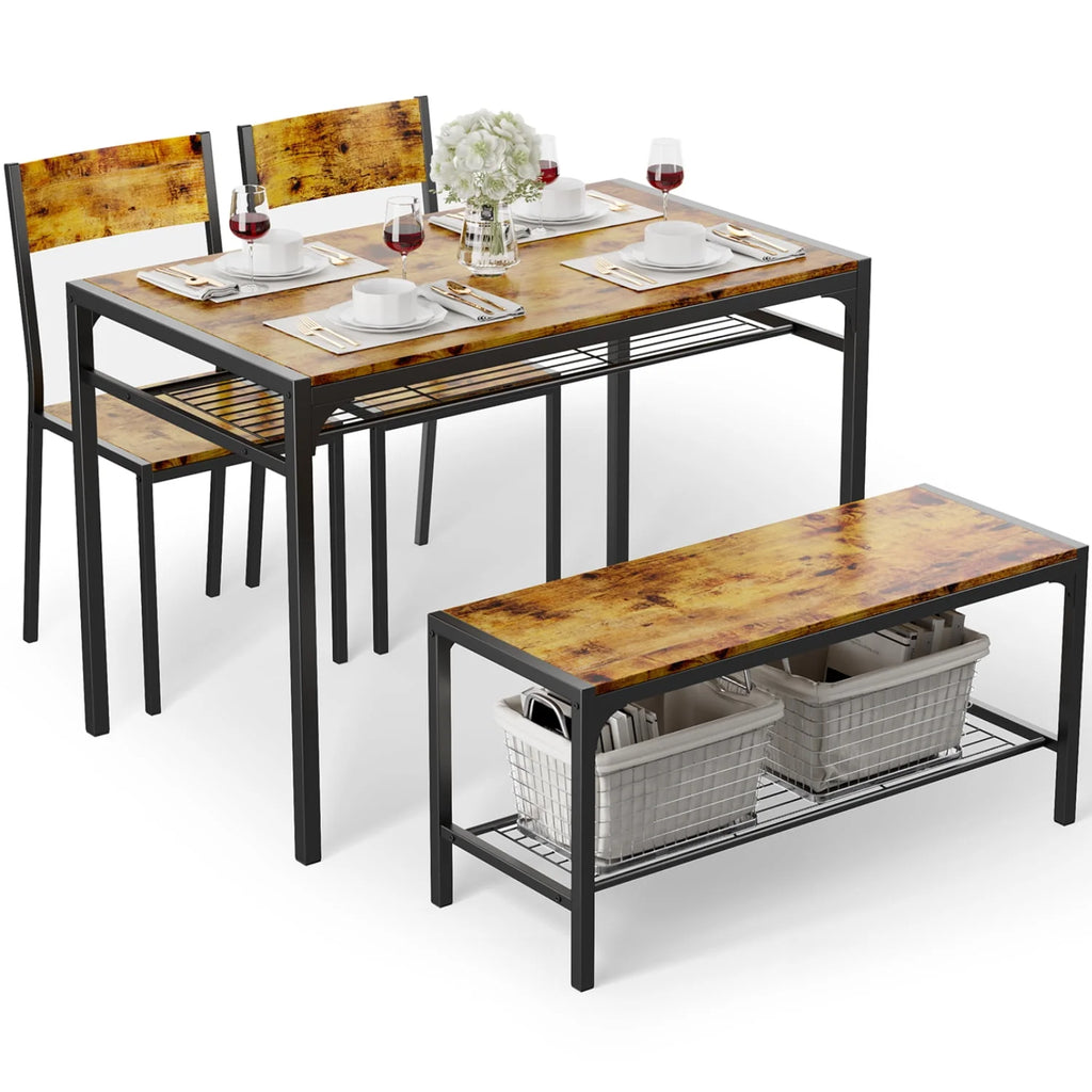 4 Piece Dining Table with 2 Chairs and Bench A99937