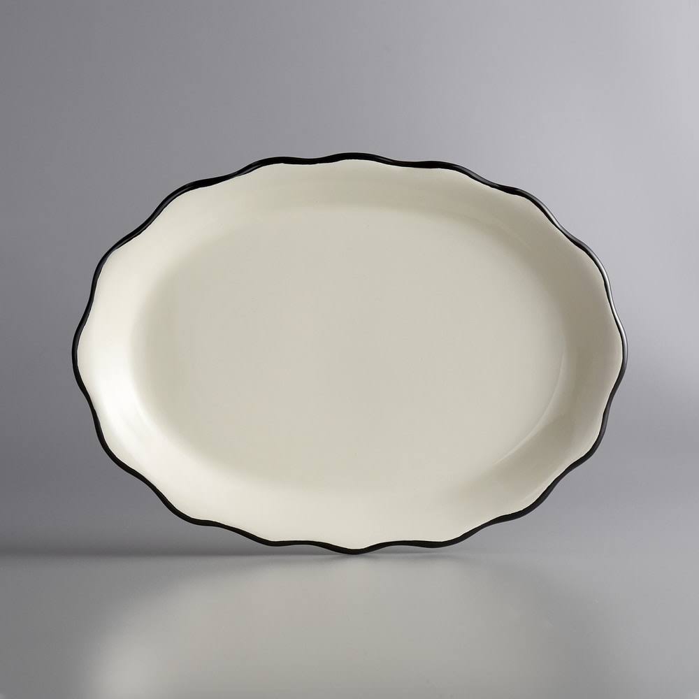 Ivory Scalloped Edge Stoneware Platter with Black Band L6525