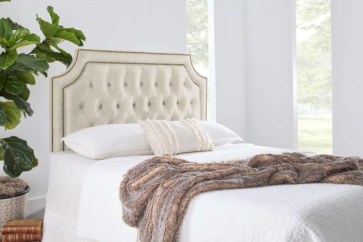 Oatmeal Linen Upholstered Tufted Button Queen Headboard F71981