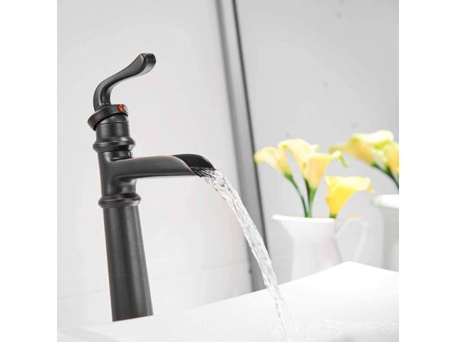 Tall Oil Rubbed Bronze Waterfall Vessel Sink Faucet with Pop Up Drain H108247