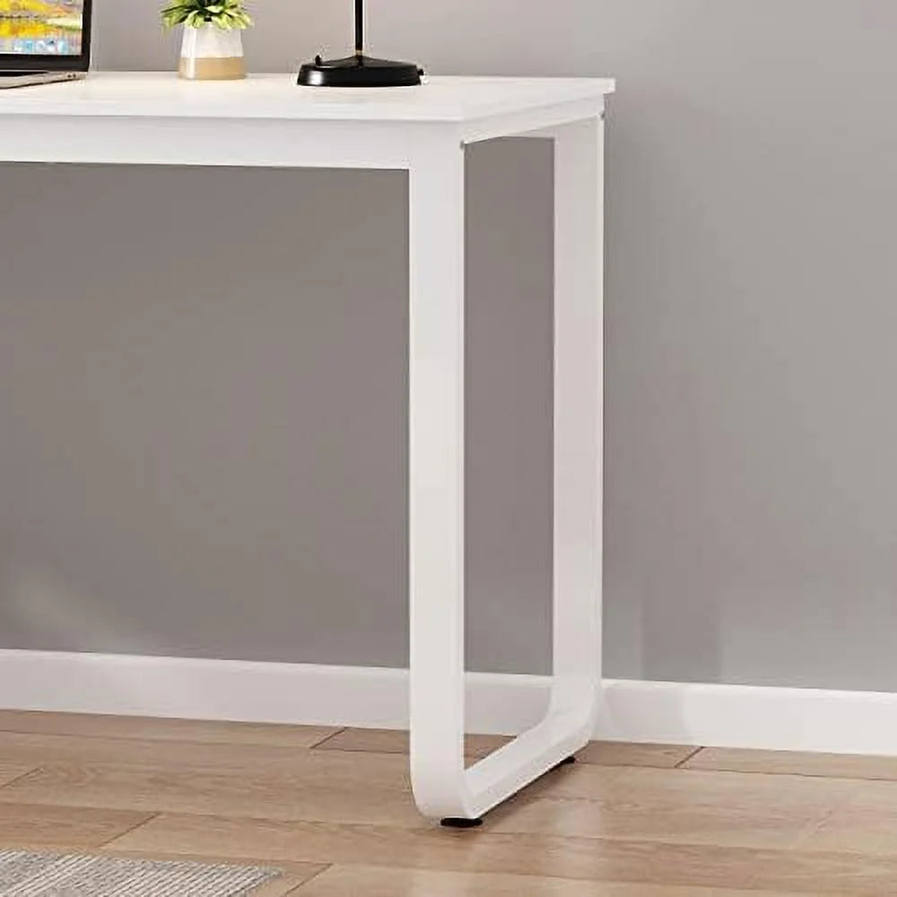 White 55 Inch L-Shaped Corner Desk with 2 Drawers J624