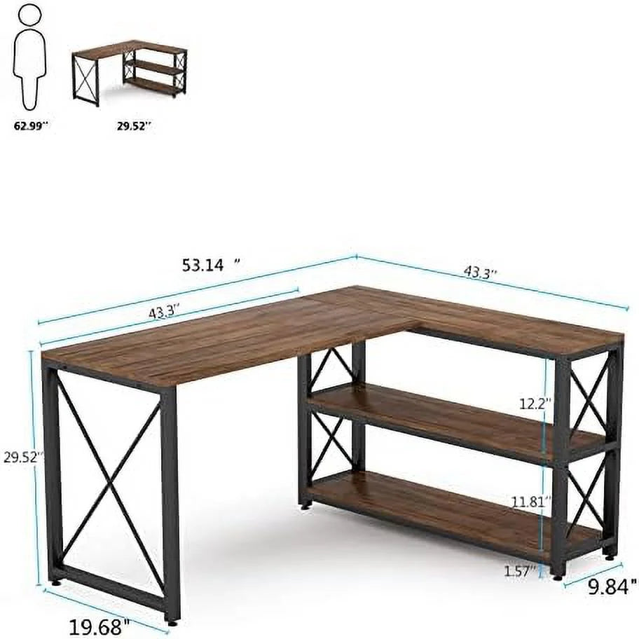Brown 59" L-Shaped Corner Desk with Shelves M472684