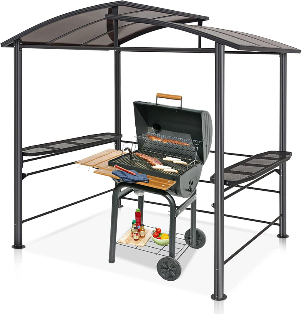 8'x5' Steel Frame Double-Tier Polycarbonate Top Grill Gazebo D384