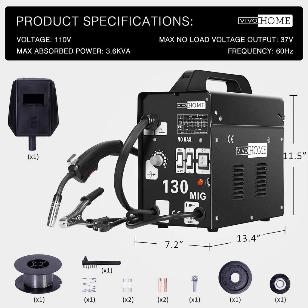 Portable No Gas MIG 130 Welder Machine 110V Black F246391
