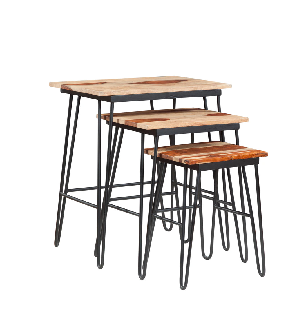 Sheesham Wood Nesting Tables with Iron Base F708492