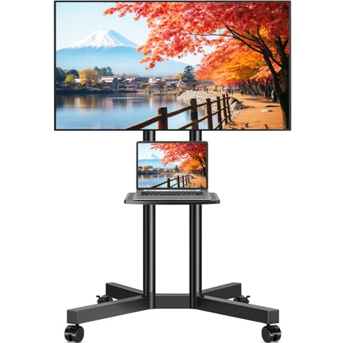 Rolling TV Stand with Laptop Shelf, Height Adjustable Mobile TV Cart for 32-75 Inch TVs P681