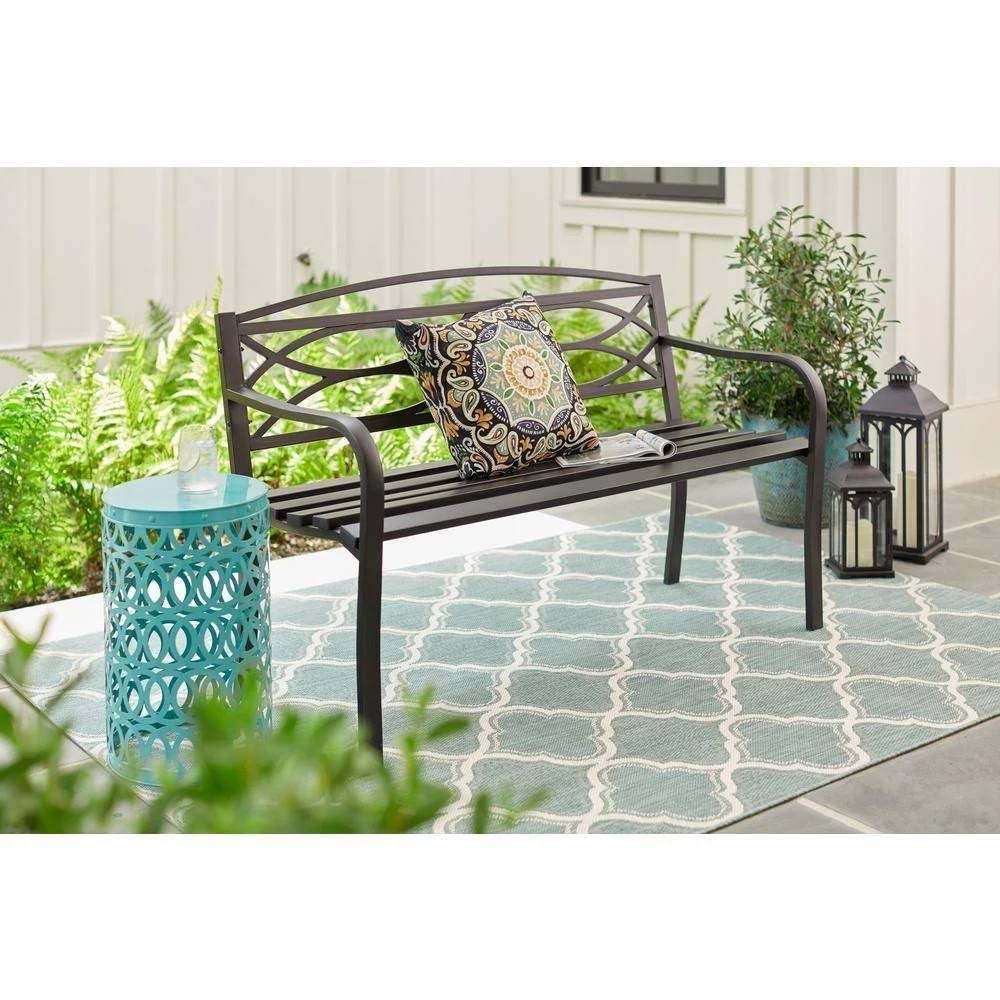 Black Metal Outdoor Patio Bench D9583