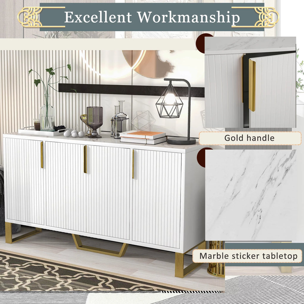 White 4 Door Buffet Sideboard with Metal Legs O54925