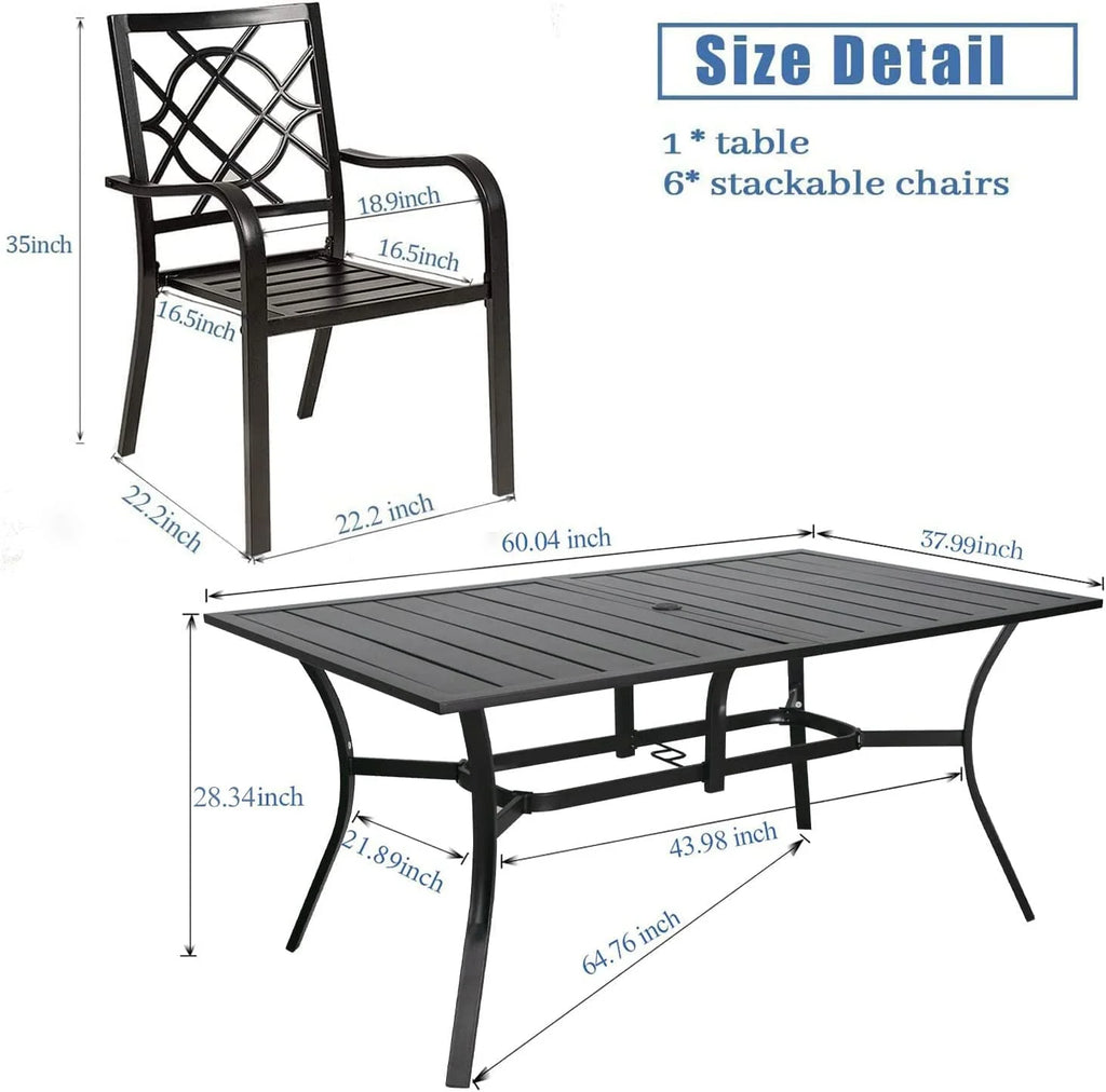 7-Piece Outdoor Patio Dining Set with Stackable Metal Chairs and Rectangular Table A24196