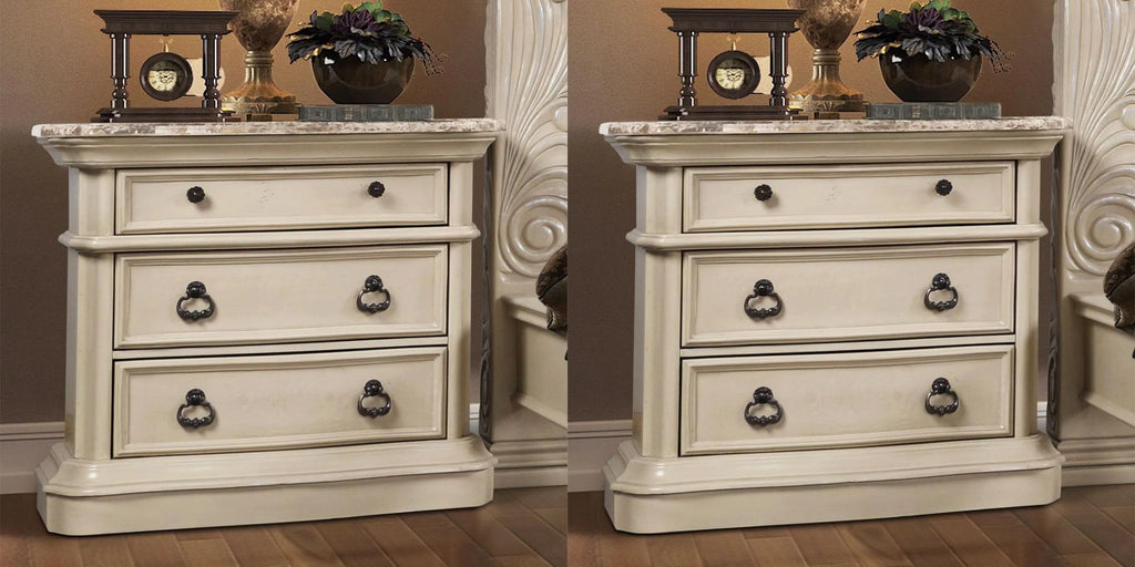 Antique White Solid Hardwood Nightstand Set 2 Pcs G913