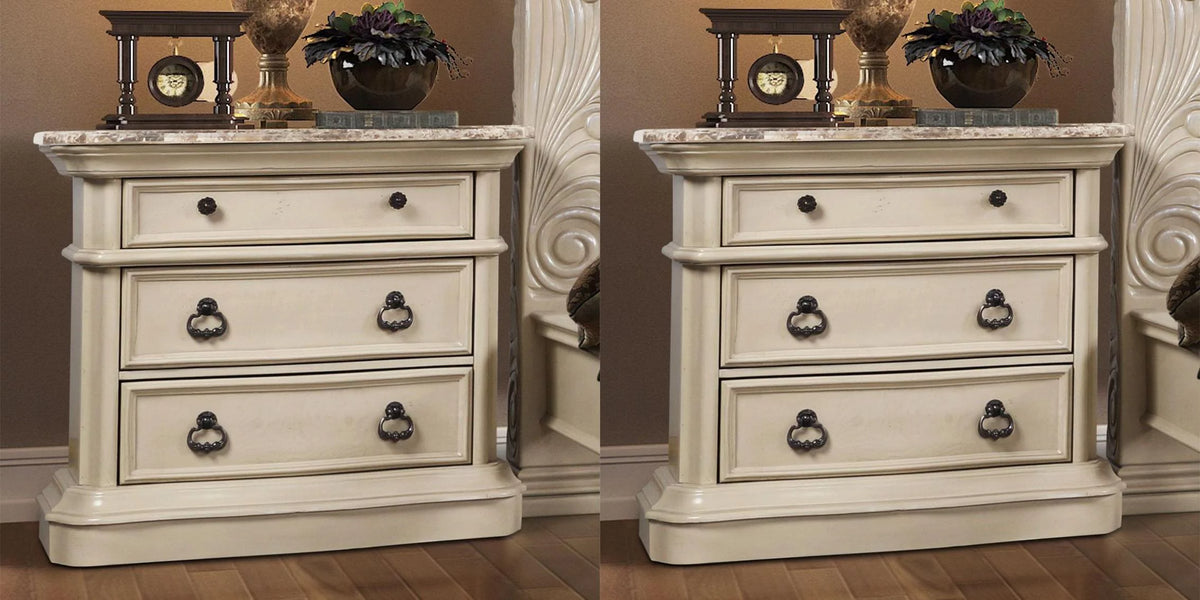 Antique White Solid Hardwood Nightstand Set 2 Pcs G913