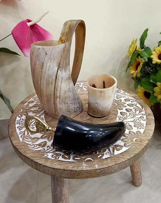 Handmade Drinking Horn Mug Tankard 3 Piece Set F269