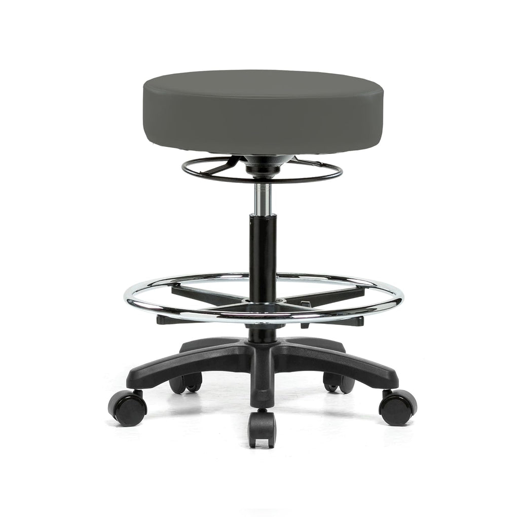 Rolling Height Adjustable Stool with Footring, Black Vinyl B2602