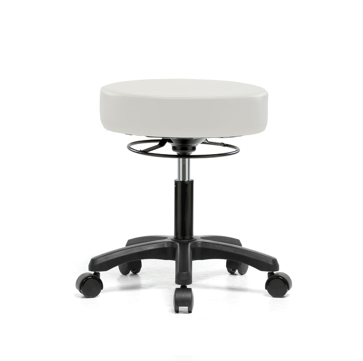 Rolling Height Adjustable Stool with Footring, Black Vinyl B2602