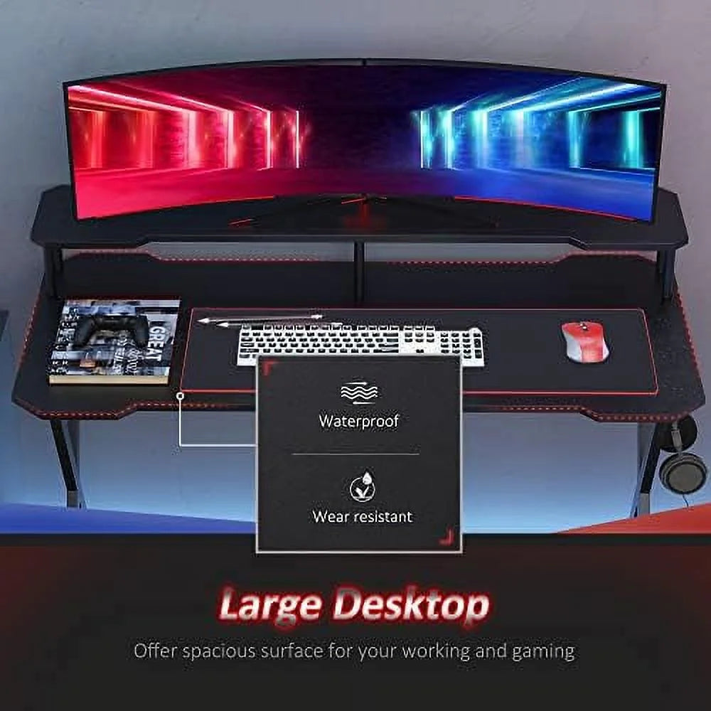 55 Inch Black Gaming Desk with Monitor Stand K446761