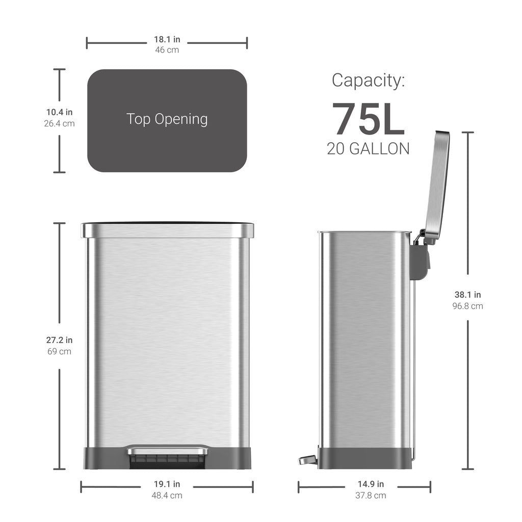 20 Gallon Stainless Steel Step On Kitchen Trash Can Y1320
