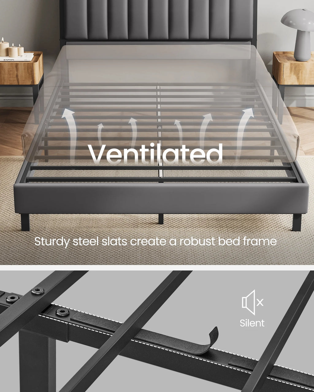 Full Size Bed Frame with Storage Headboard and Charging Station C884