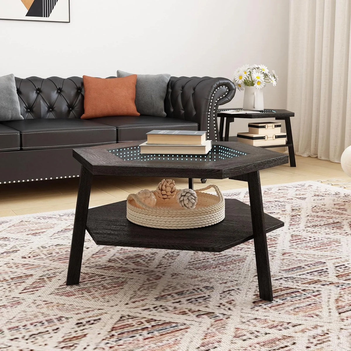 Coffee Table with LED Light and Glass Top D5158