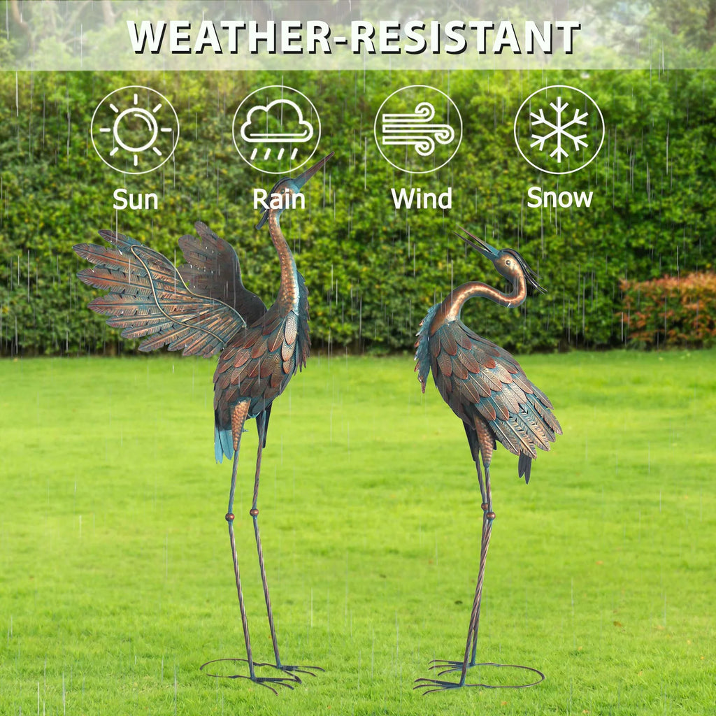 Metal Heron Garden Statues Set of 2 I62950