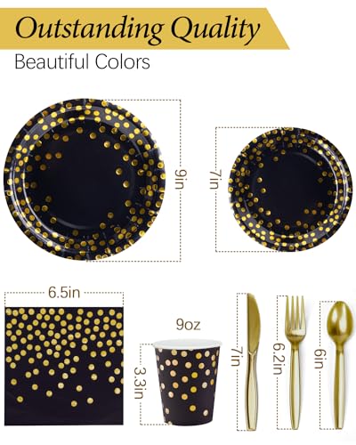 Black and Gold 350 Pieces Disposable Party Tableware Set C463618