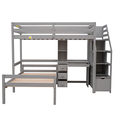 White Twin Over Twin Wood Bunk Bed with Trundle Q80630