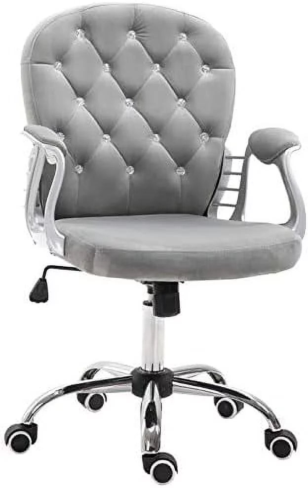 Velvet Tufted Desk Chair with Padded Armrests F53446