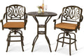 3-Piece Cast Aluminum Patio Swivel Bar Stools Set with Bar Table J8172