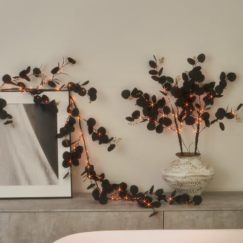 Black Lighted Eucalyptus Garland with 8 Functions 6FT N684