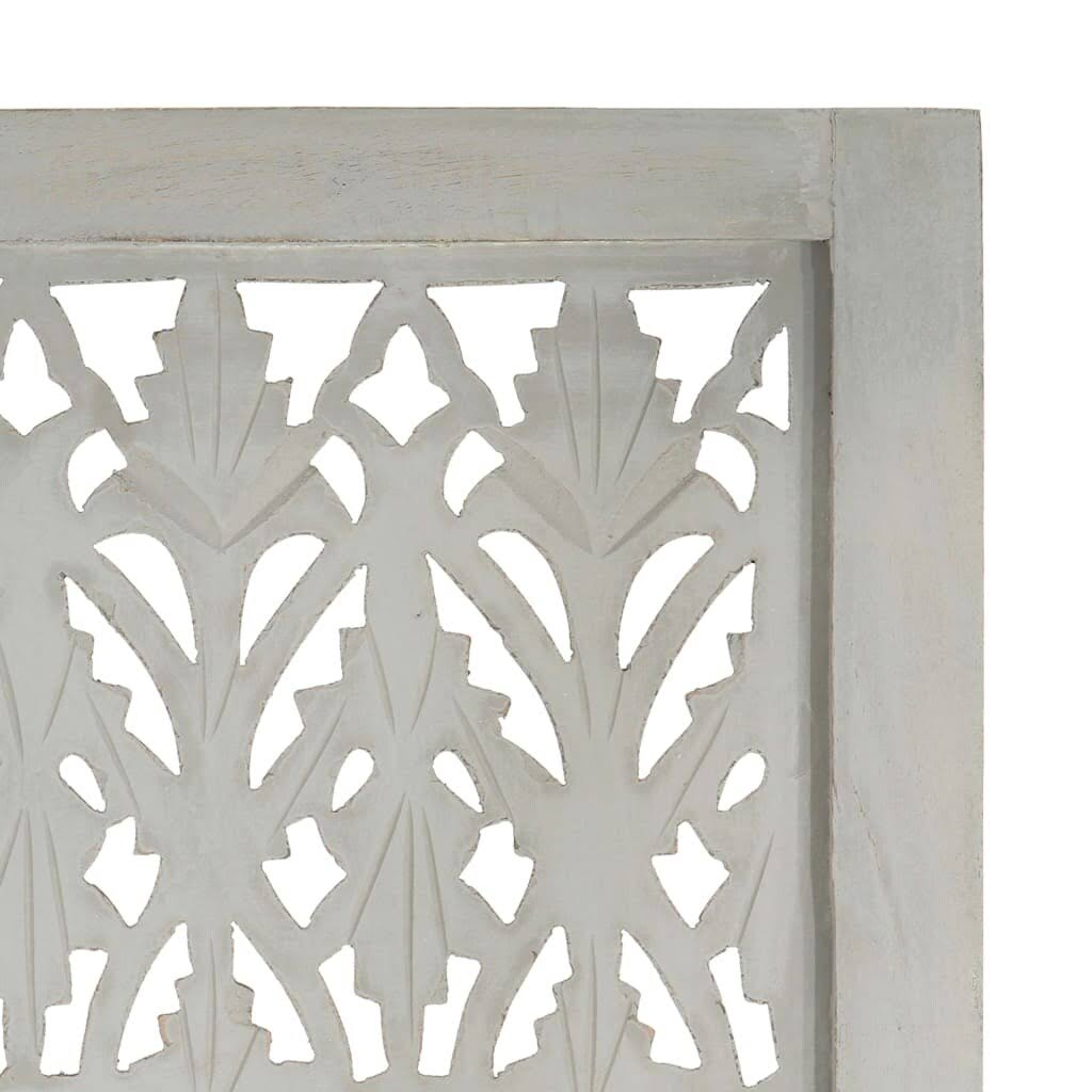 Hand Carved 3-Panel Gray Solid Mango Wood Room Divider O931578