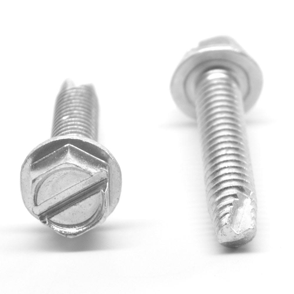 #10-32 x 1/4 Thread Cutting Screw Slotted Hex Washer Head Zinc Plated E675807