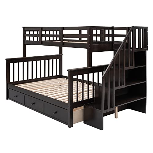 White Twin Over Twin Wood Bunk Bed with Trundle Q80630
