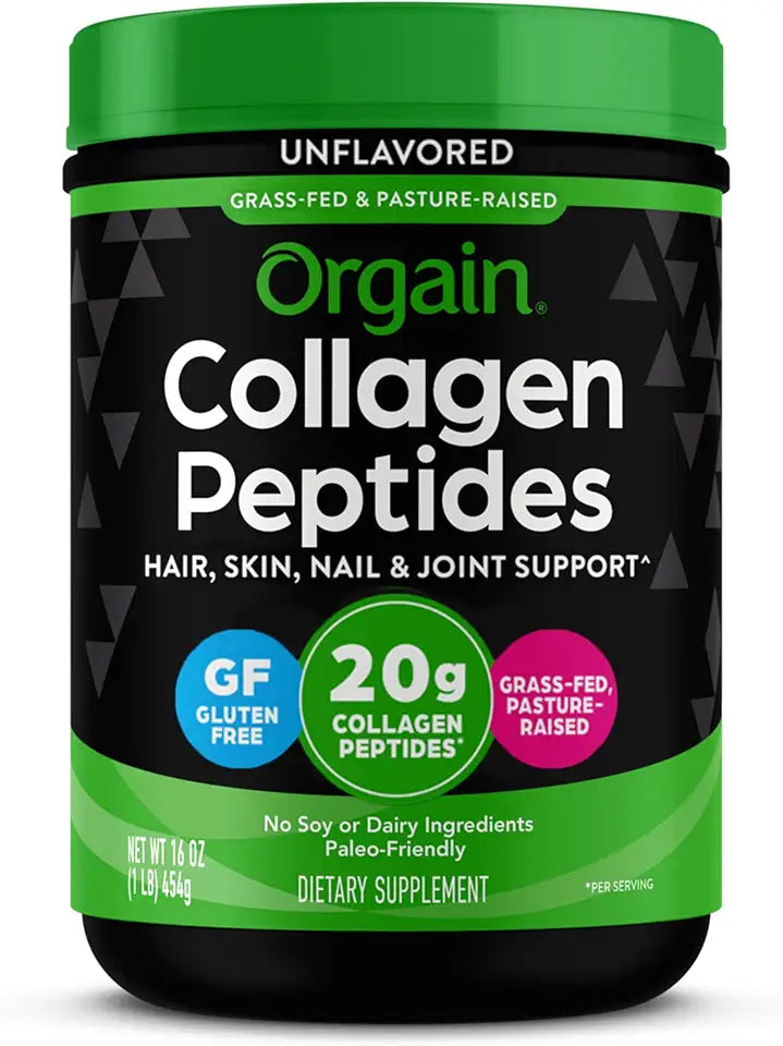 Hydrolyzed Collagen Peptides Powder, 20g Grass Fed, Unflavored, Type I and III, 1lb J1577