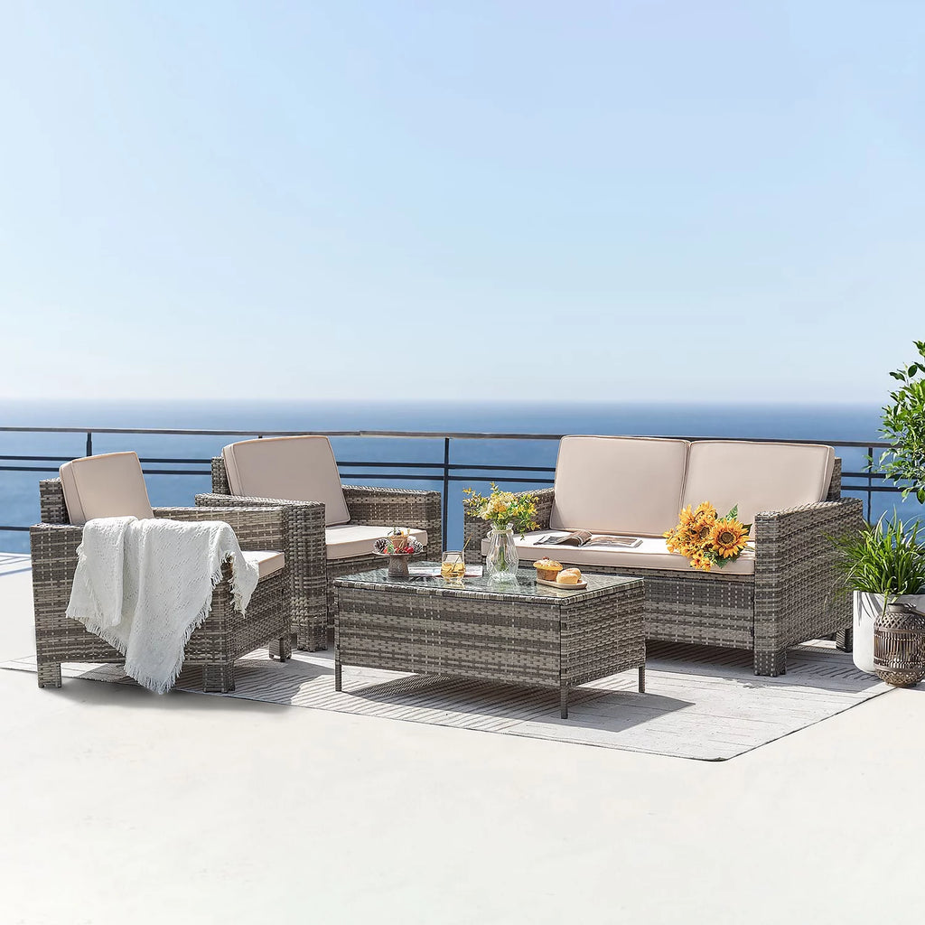 4 Pieces Rattan Wicker Patio Conversation Sofa Set L66752