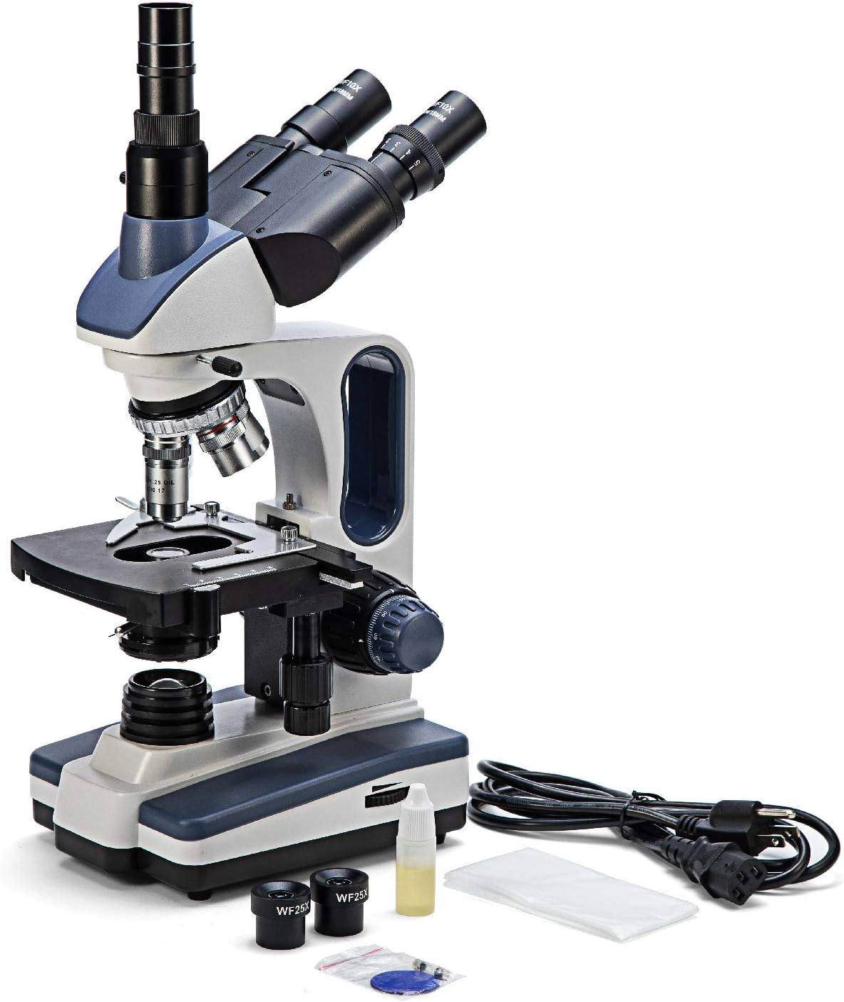 40X-2500X Trinocular Compound Lab Microscope with Wide-Field 10X and 25X Eyepieces U7390