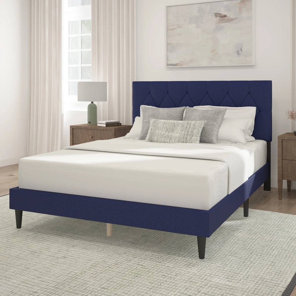 Gray Diamond Tufted Upholstered Queen Platform Bed J4598