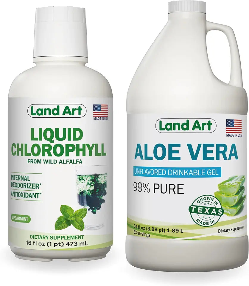 Aloe Vera Drinkable Gel Unflavored 64 fl oz + Liquid Chlorophyll Mint Flavored 16 fl oz Q8653