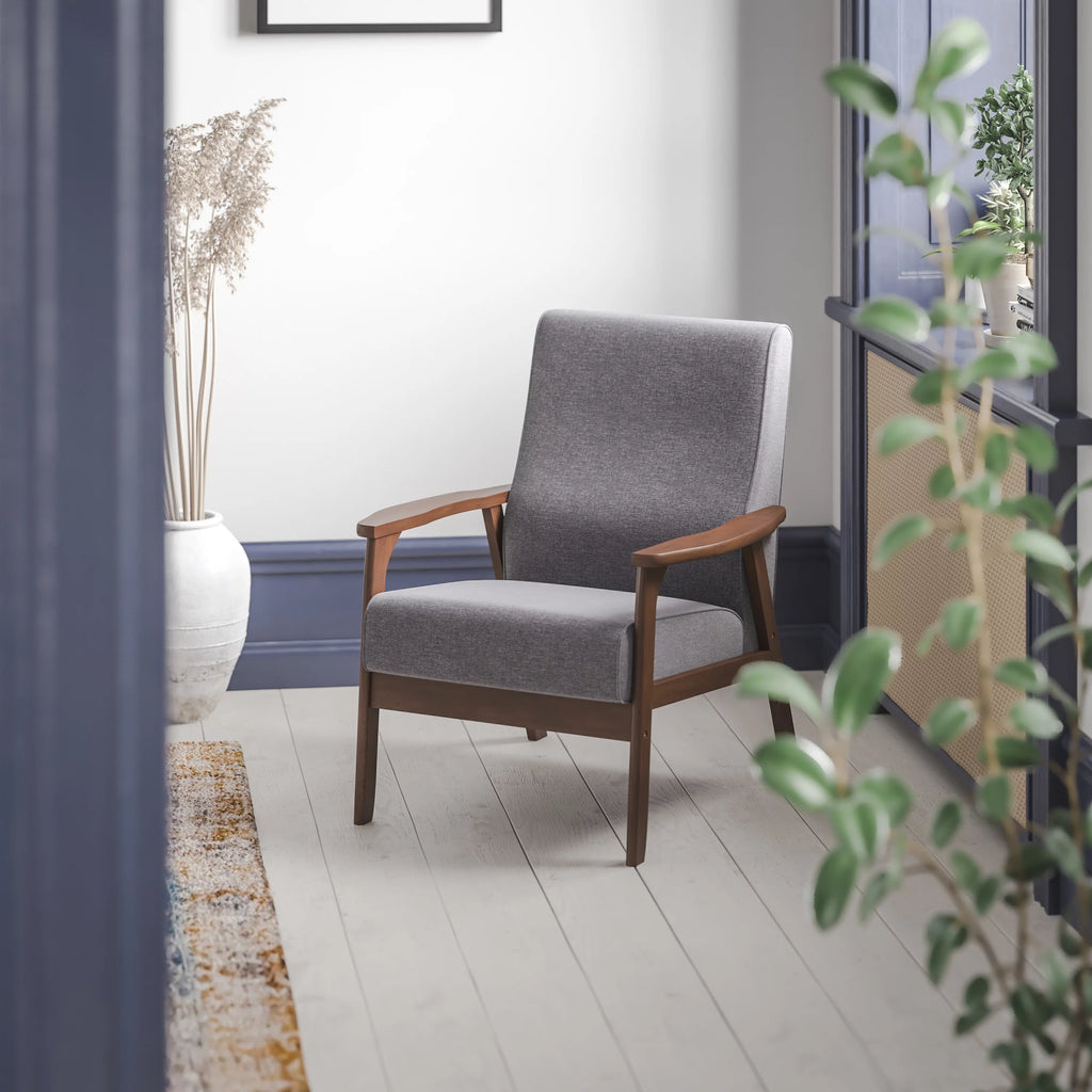 Dark Gray Faux Linen Living Room Chair P7681