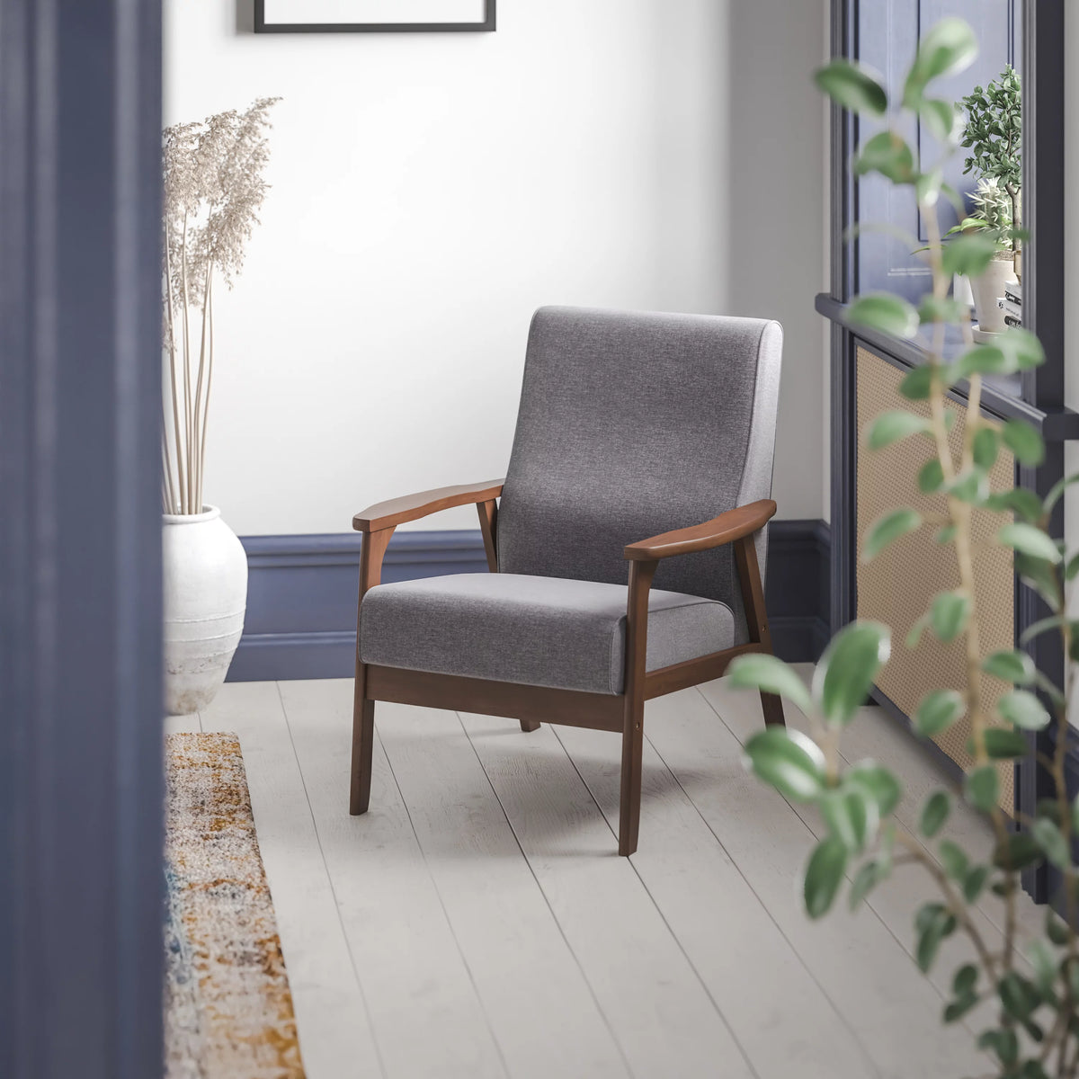 Dark Gray Faux Linen Living Room Chair P7681