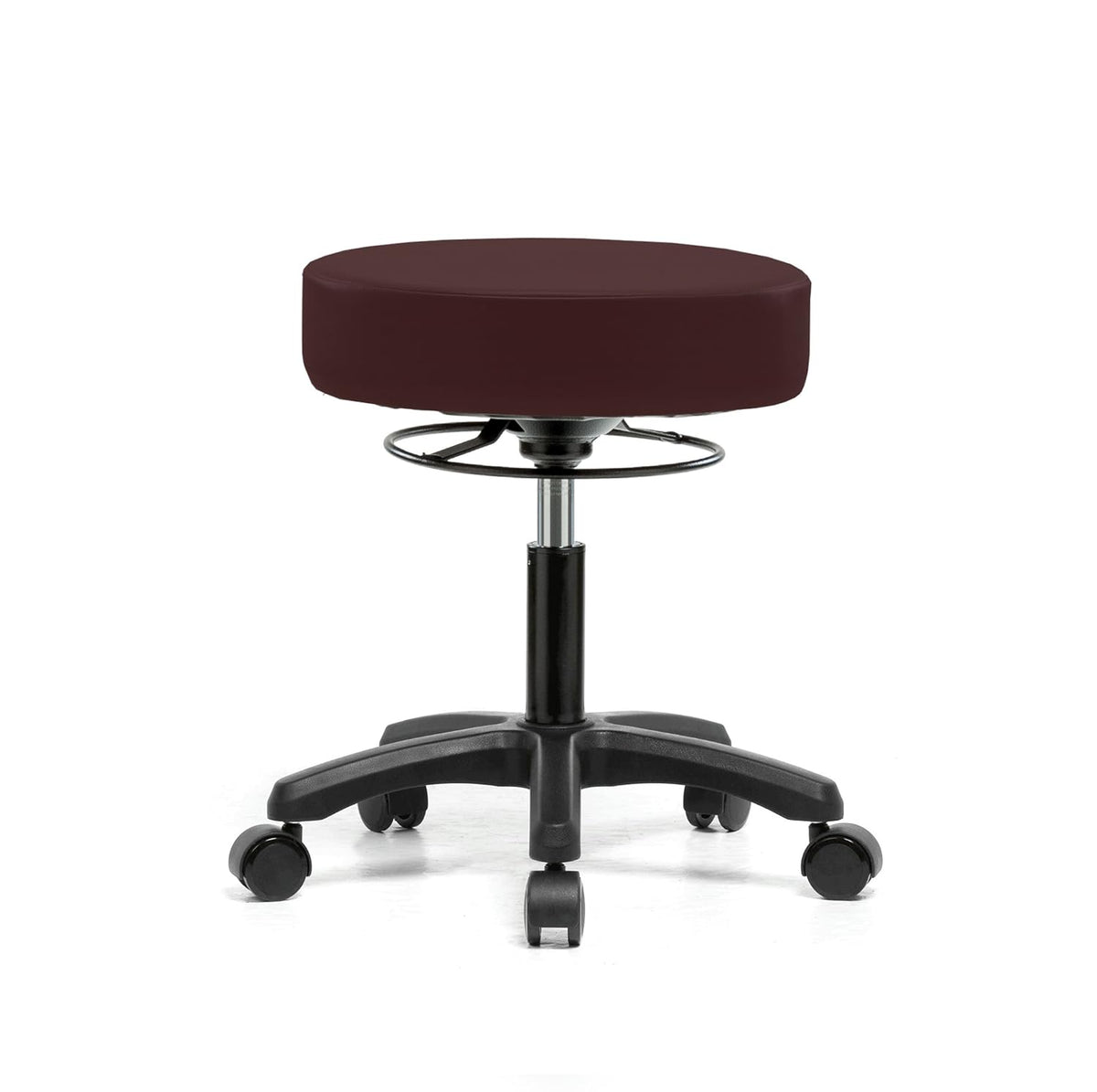 Rolling Height Adjustable Stool with Footring, Black Vinyl B2602