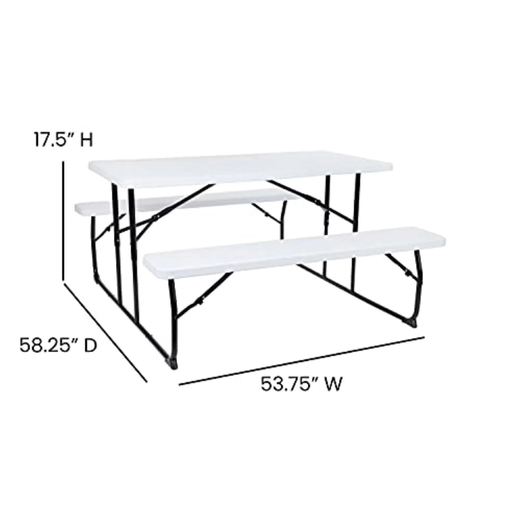 White Plastic Folding Picnic Table with Benches I3262