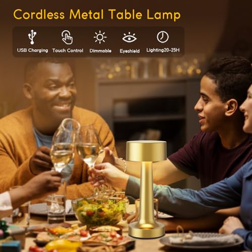 Portable LED Table Lamp, 3 Color Touch Control Rechargeable Metal Desk Lamp V53324